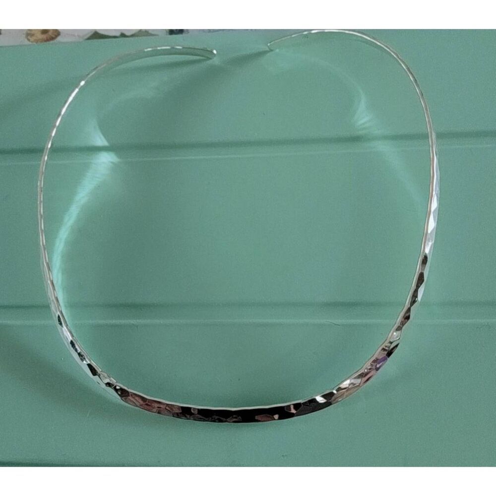 New~.925 Sterling Silver Hammered Diamond Cut Design Choker Style Necklace